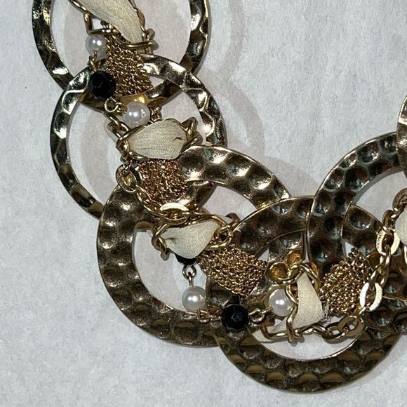 Chunky Stacked Chained Necklace Women’s Gold Tone Beaded Circle Classiccore Boho - Picture 3 of 9